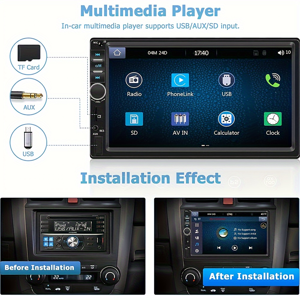 Estéreo de coche con doble DIN, compatible con Apple Carplay y Android  Auto, de 18 cm, con cámara de copia de seguridad, pantalla táctil, radio  para