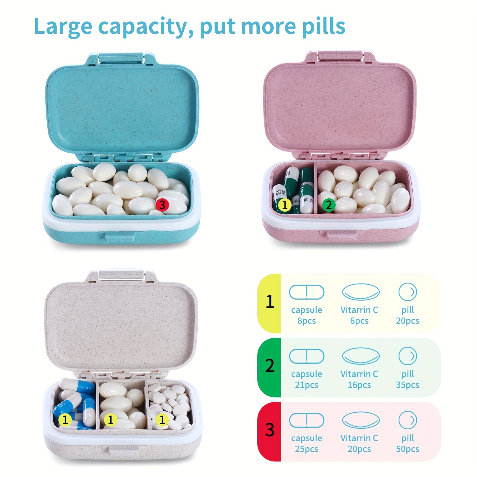 Detachable Compartment Pill Box for Vitamins and Medicines