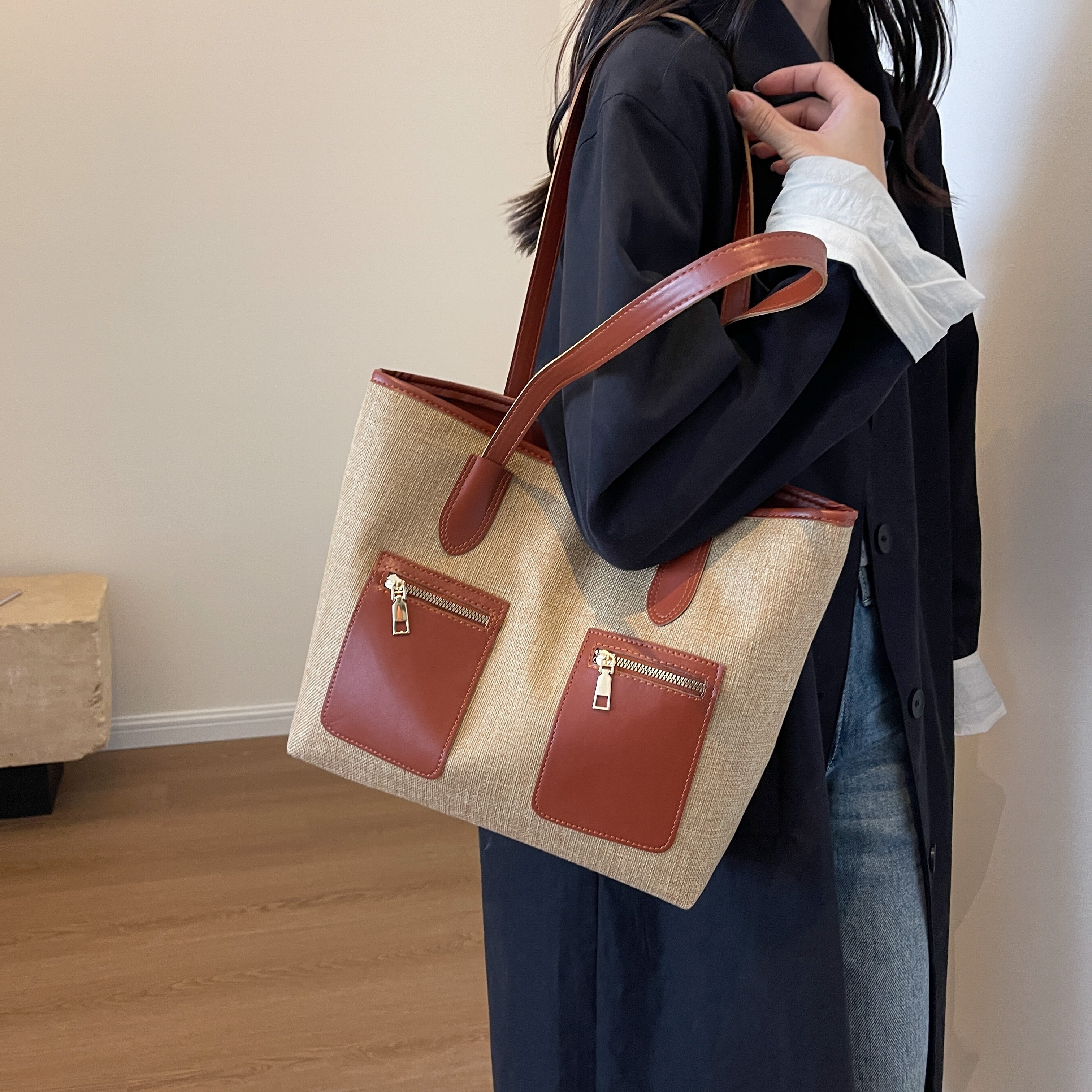 1pc Pu Brown Plaid Large Capacity Tote Bag, Vintage Versatile Handbag, Shoulder  Bag For Women Work Commute, Daily Shopping, Travel, Can Fit Laptop, Diaper  Bag, Ladies' Tote Bag