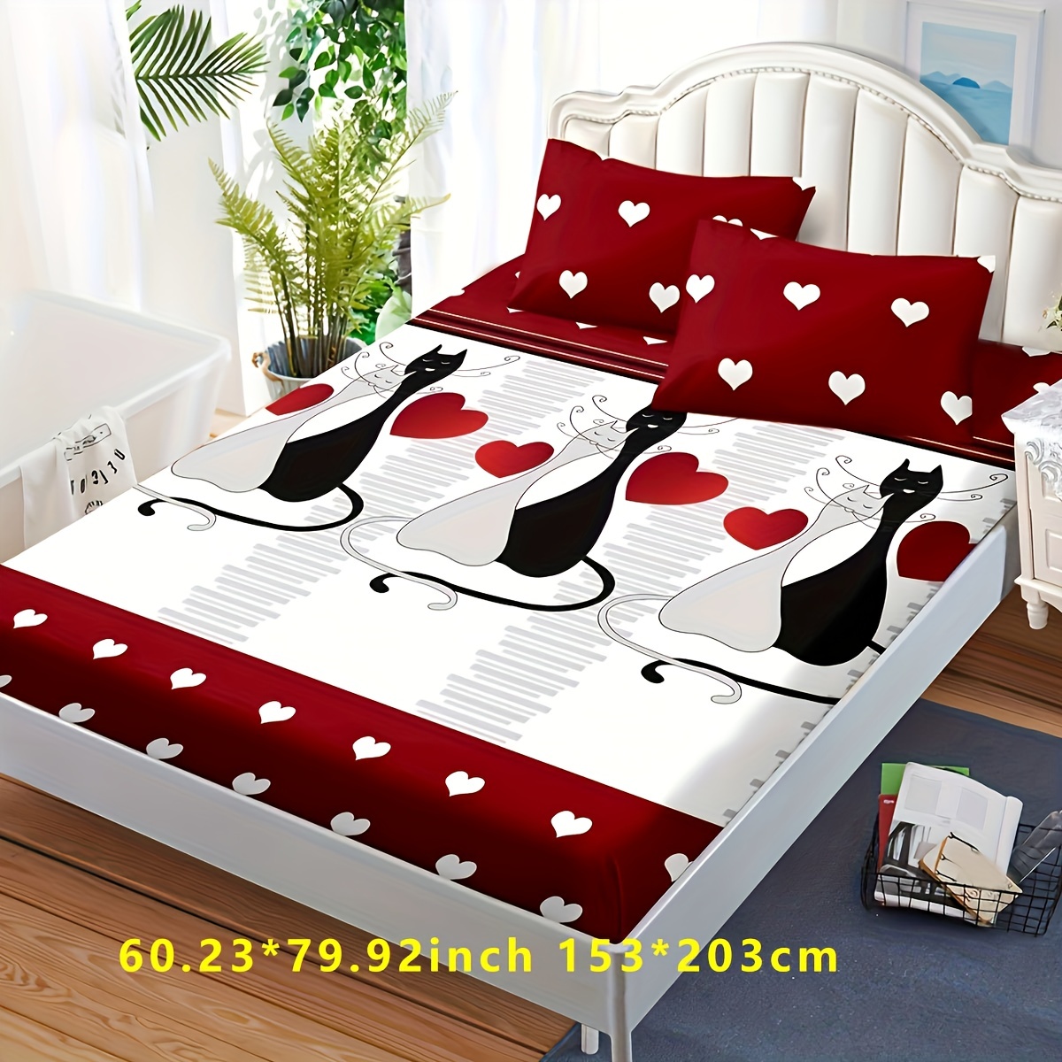 Love Print Fitted Sheet Set, Dustproof Non-slip Mattress Protector