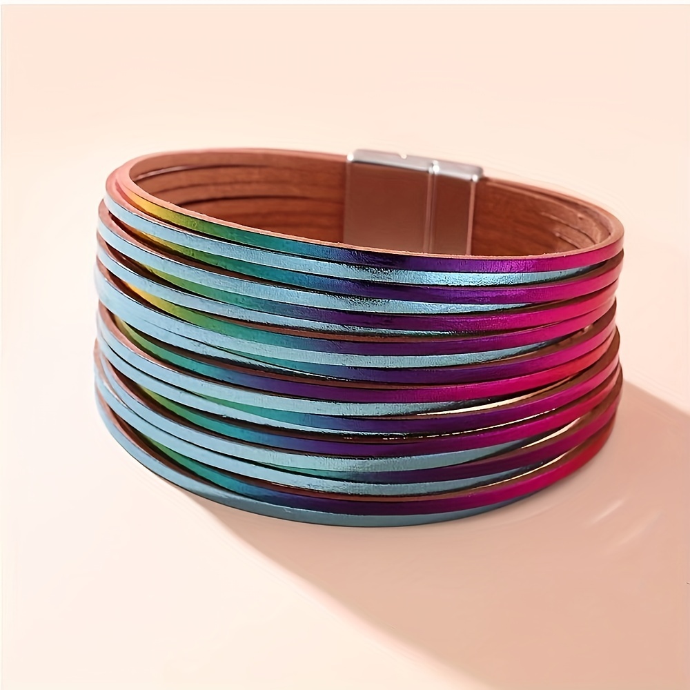 Boho Multicolor Ladies Cuff Bangle Leather Bracelet