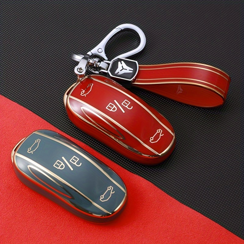 Étui en cuir pour porte-clés Tesla 3 boutons pour Tesla modèle S