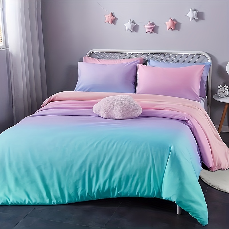 3pcs Rainbow Duvet Cover Set, Pastel Gradient Color Bedding Set, Soft Comfortable Duvet Cover, For Bedroom, Guest Room (1*Duvet Cover + 2*Pillowcases, Without Core)