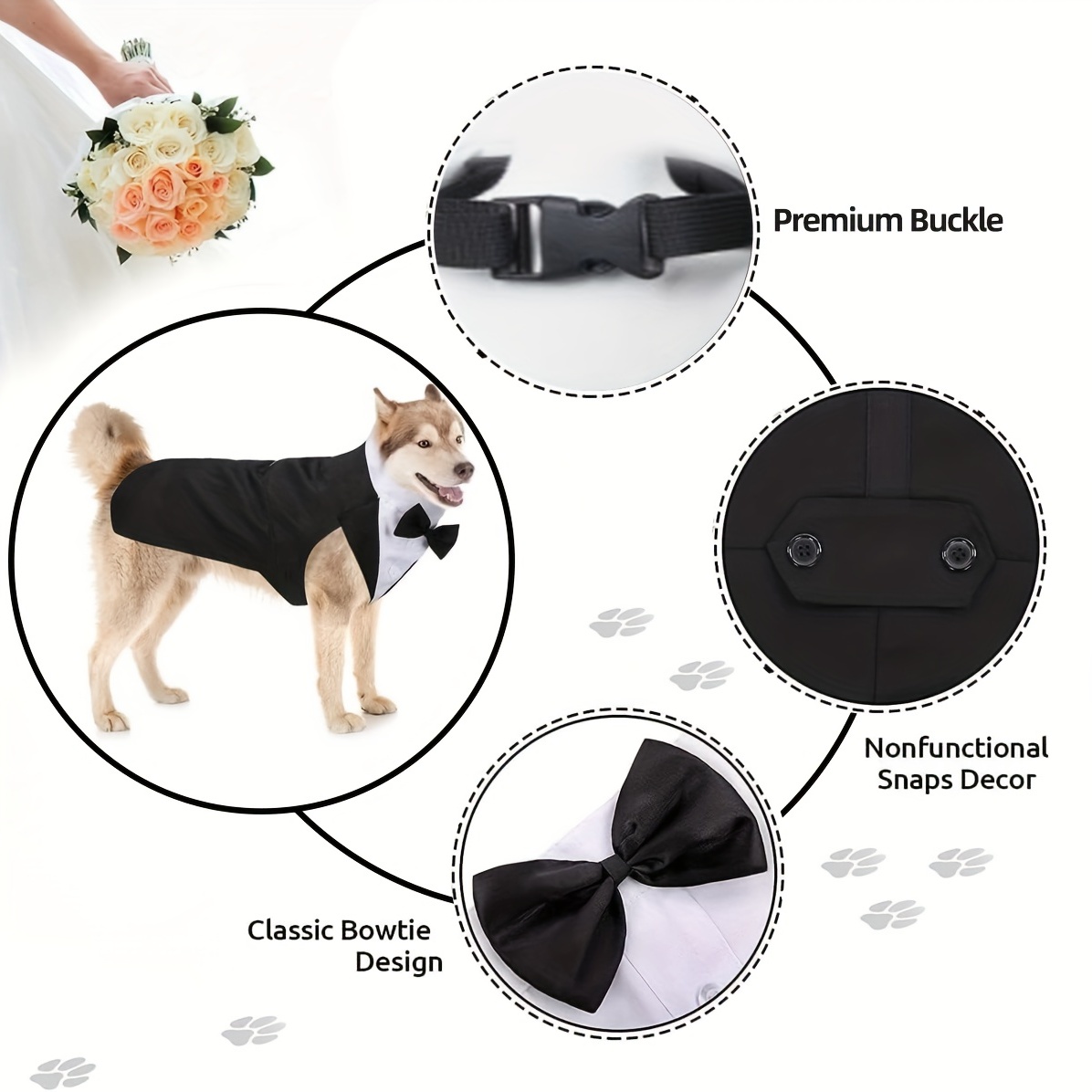 Black Floral Dog Bow Collar Leash Set