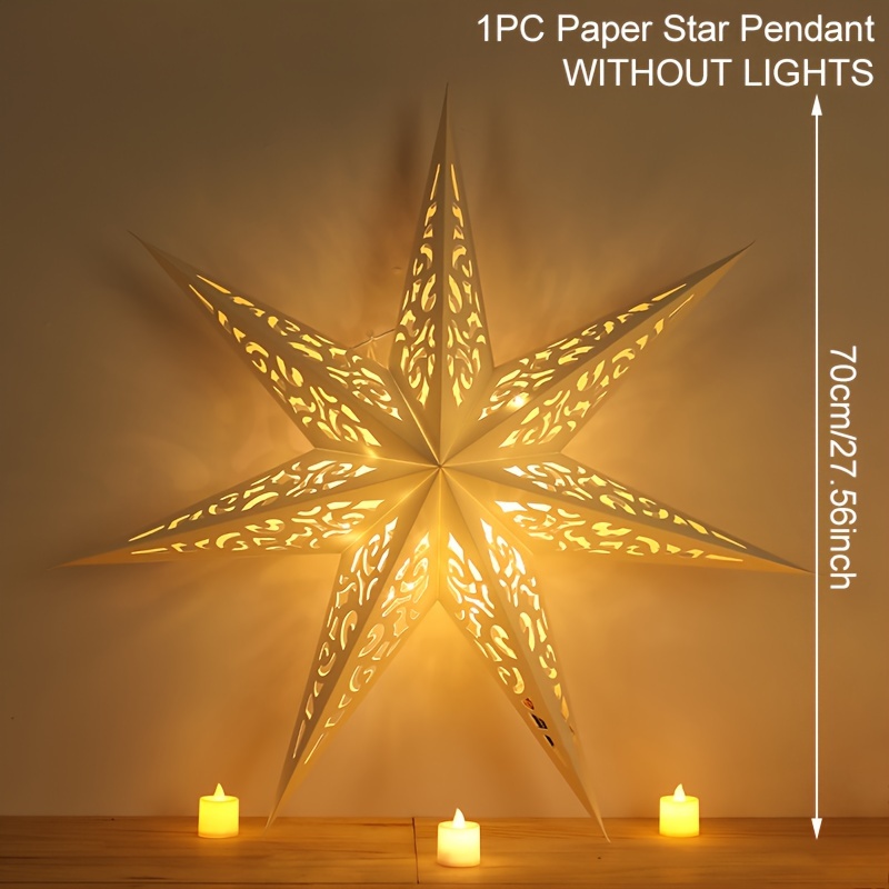 Image of 1pc, Hollow Out Star Paper Lampshade, Without Light, Christmas Holiday Hanging Pendant, For Holiday Decor, Christmas Hanging Ornament Decoration, 2024 , Noel, Navidad, New Year 2025