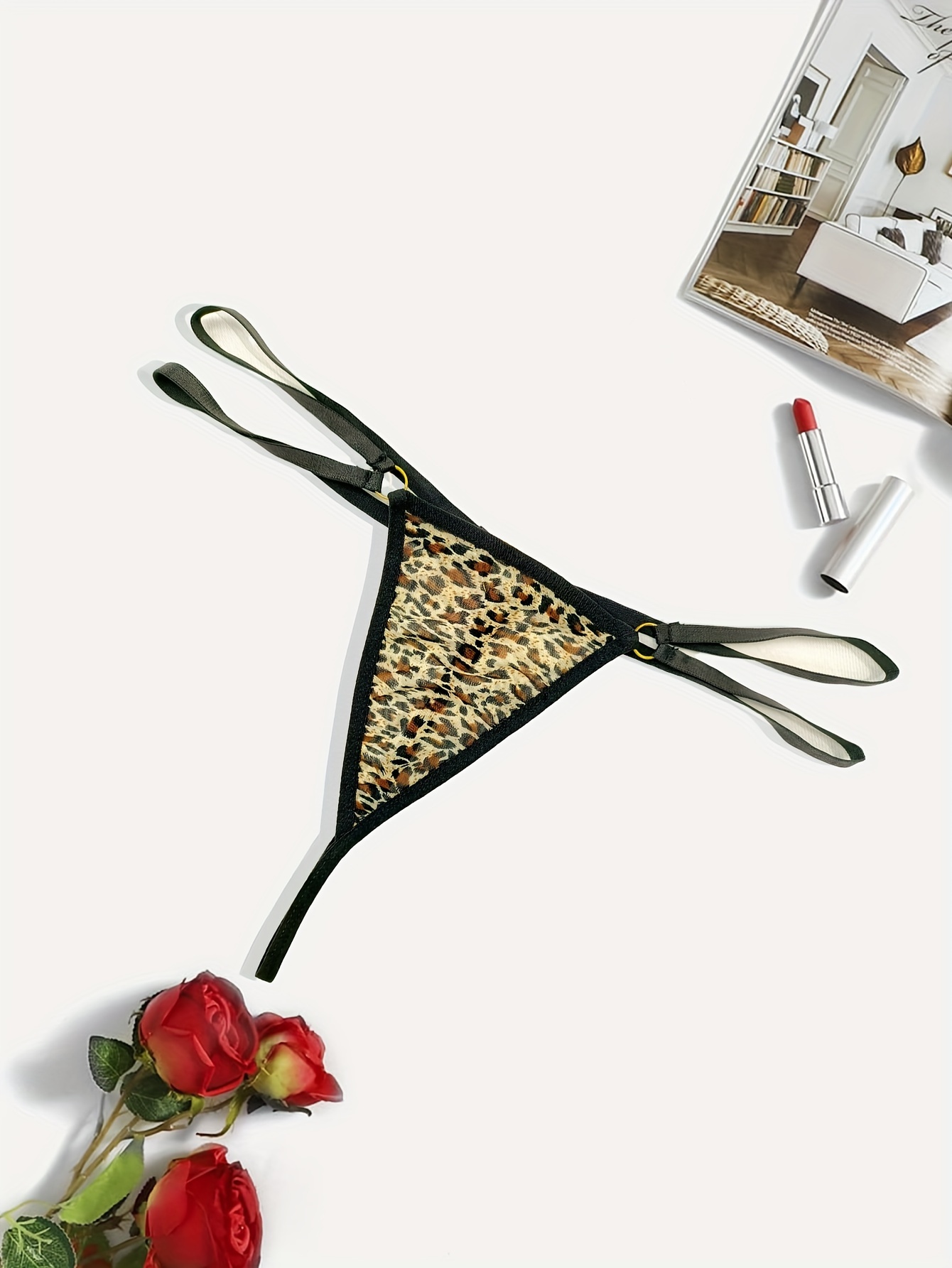 Women's Sexy Thong, Plus Size Leopard Print Heart Ring Linked See Through  G-string