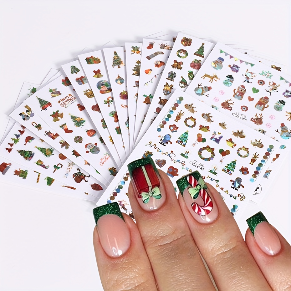  SANTA Cute Stitch Nail Stickers Kawaii Cartoon Nail Stikers  Self-Adhesive Nail Decals For Women Girls Kids Nail Art Stickers