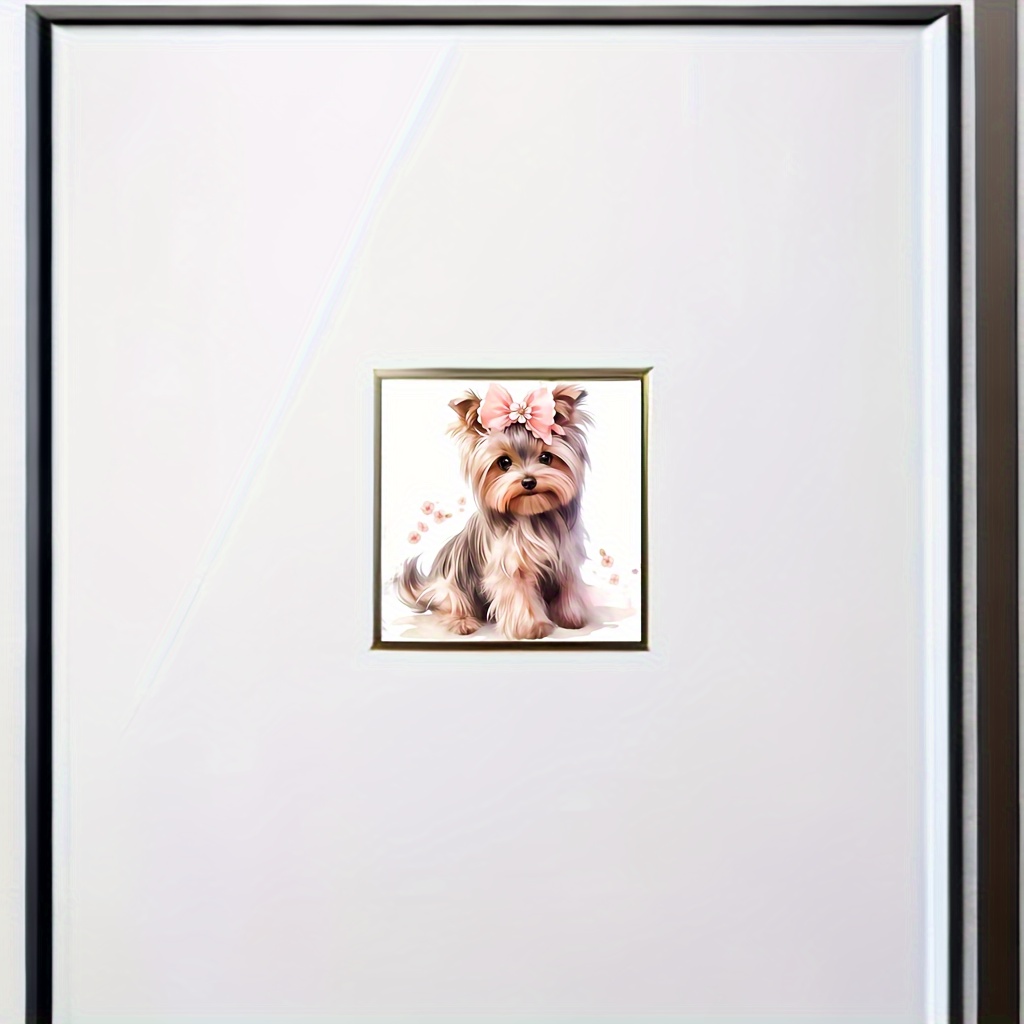 1pc 20*20cm/7.87inx7.87in Without Frame Round Acrylic Oil Canvas Making Flower Puppy Diamond Painting Kit Handmade DIY Living Room Decoration Painting Christmas Decoration