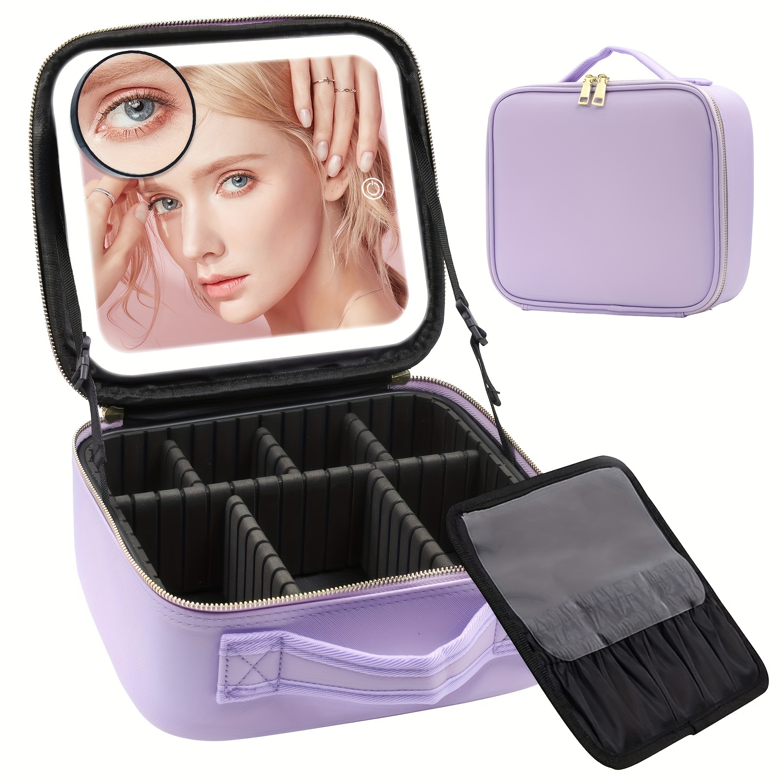 Travel Makeup Bag With Mirror Large Capacity Cosmetic - Temu