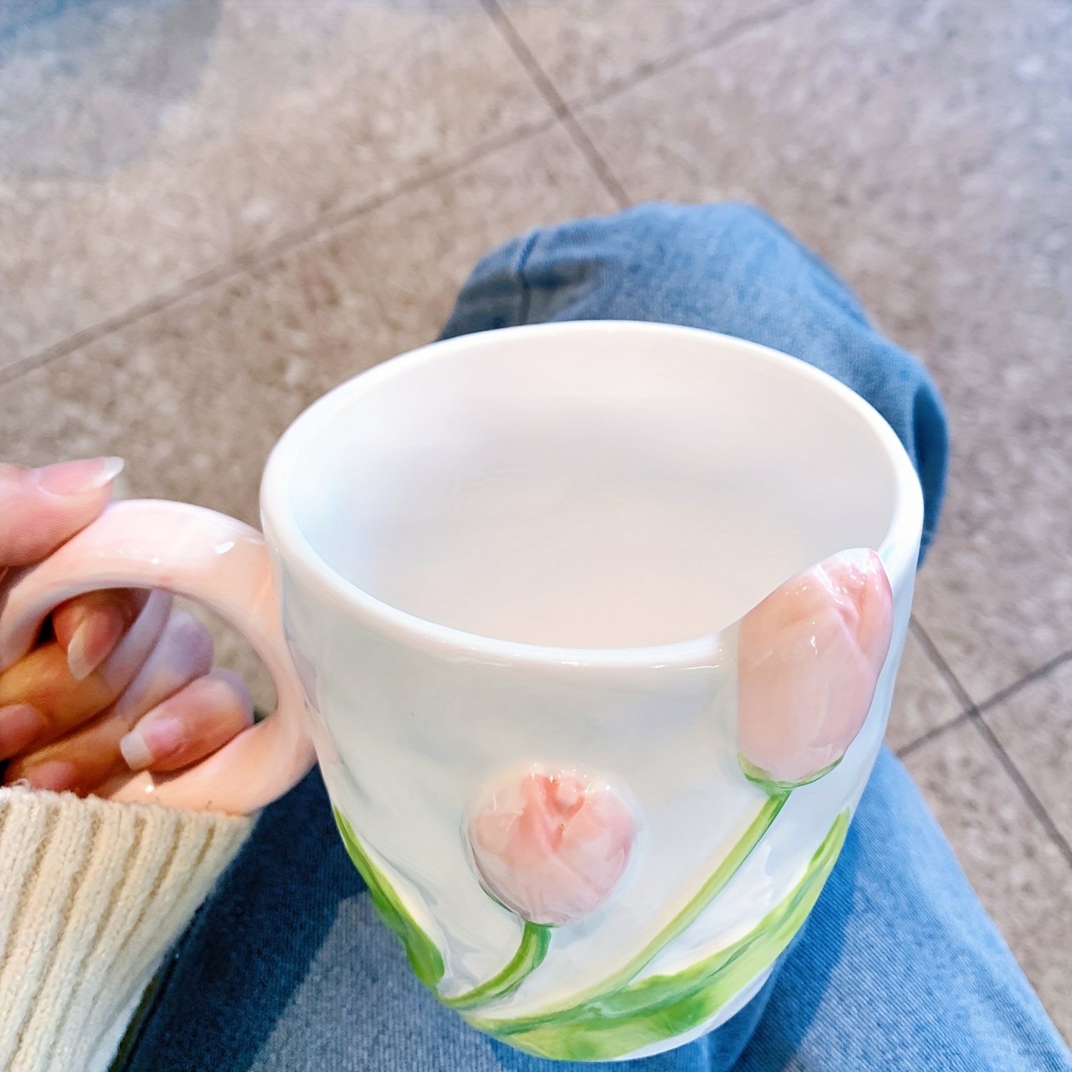 Tulip Ceramic Mug With Lid Spoon Straw Floral Cute Water Cup - Temu