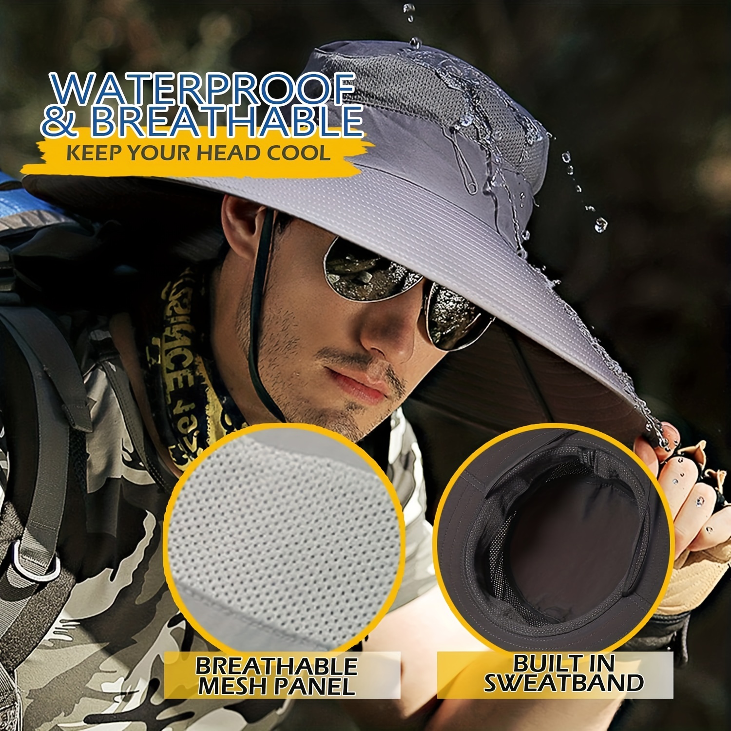Large Brim Waterproof Bucket Hat Sun Protection Outdoor - Temu