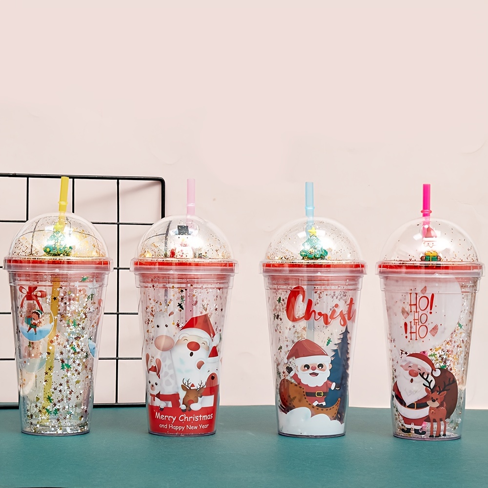 Christmas Tumbler With Lid And Straw Double Walled Plastic - Temu