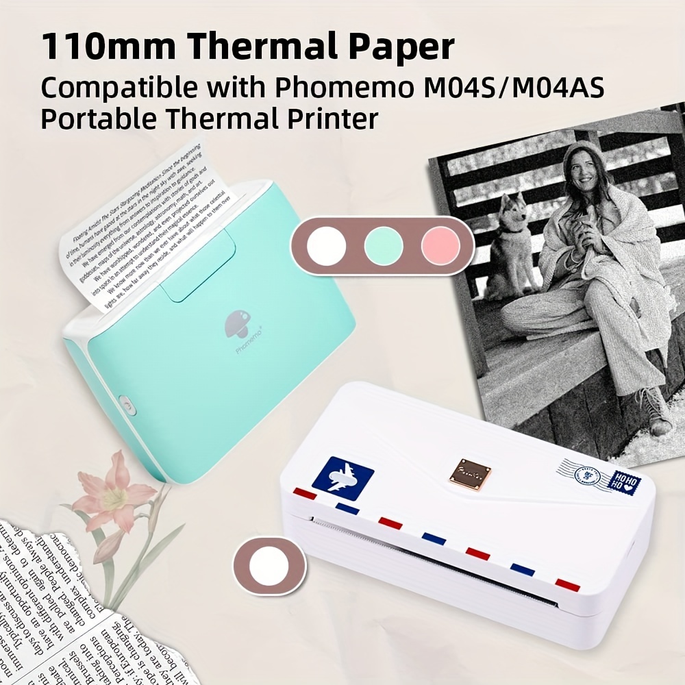 phomemo M04S 110mm Mini Stampante Termica - 304dpi Stampante Termica  Portatile Bluetooth, Larghezza di Stampa 53/80/110 mm, Compatibile con iOS  e