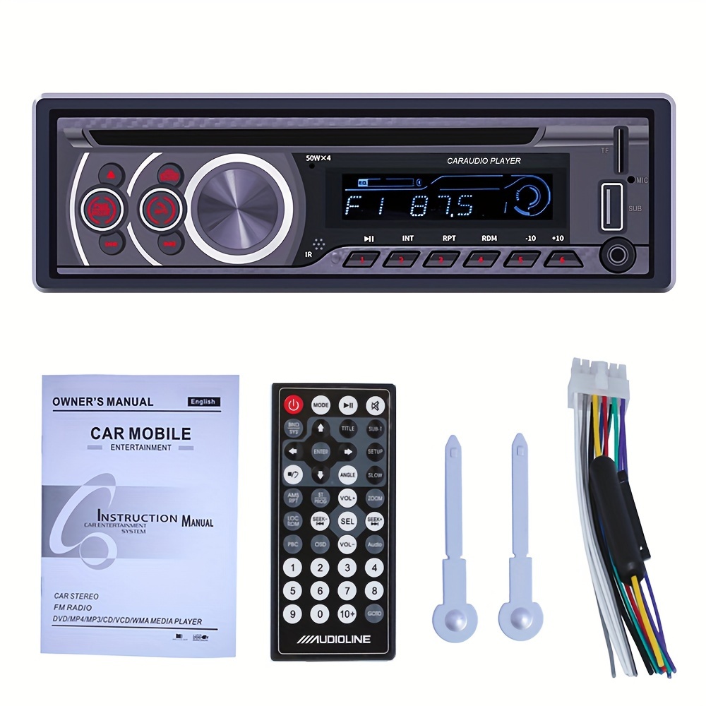 Reproductor de CD de radio de coche de un solo DIN, reproductor de DVD para  automóvil con Bluetooth manos libres, estéreo para automóvil MP3 con