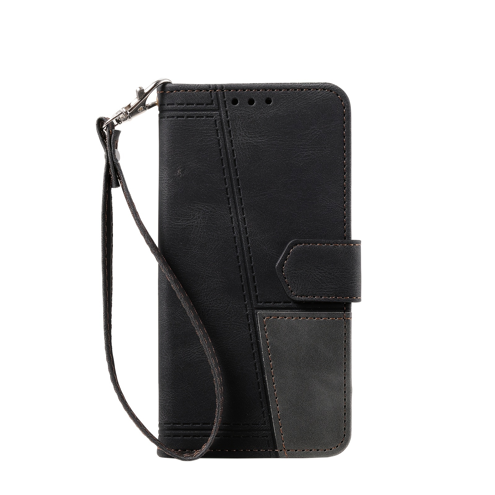 iPhone 13 Pro Leather Flip Wallet Case with Wrist Strap Black