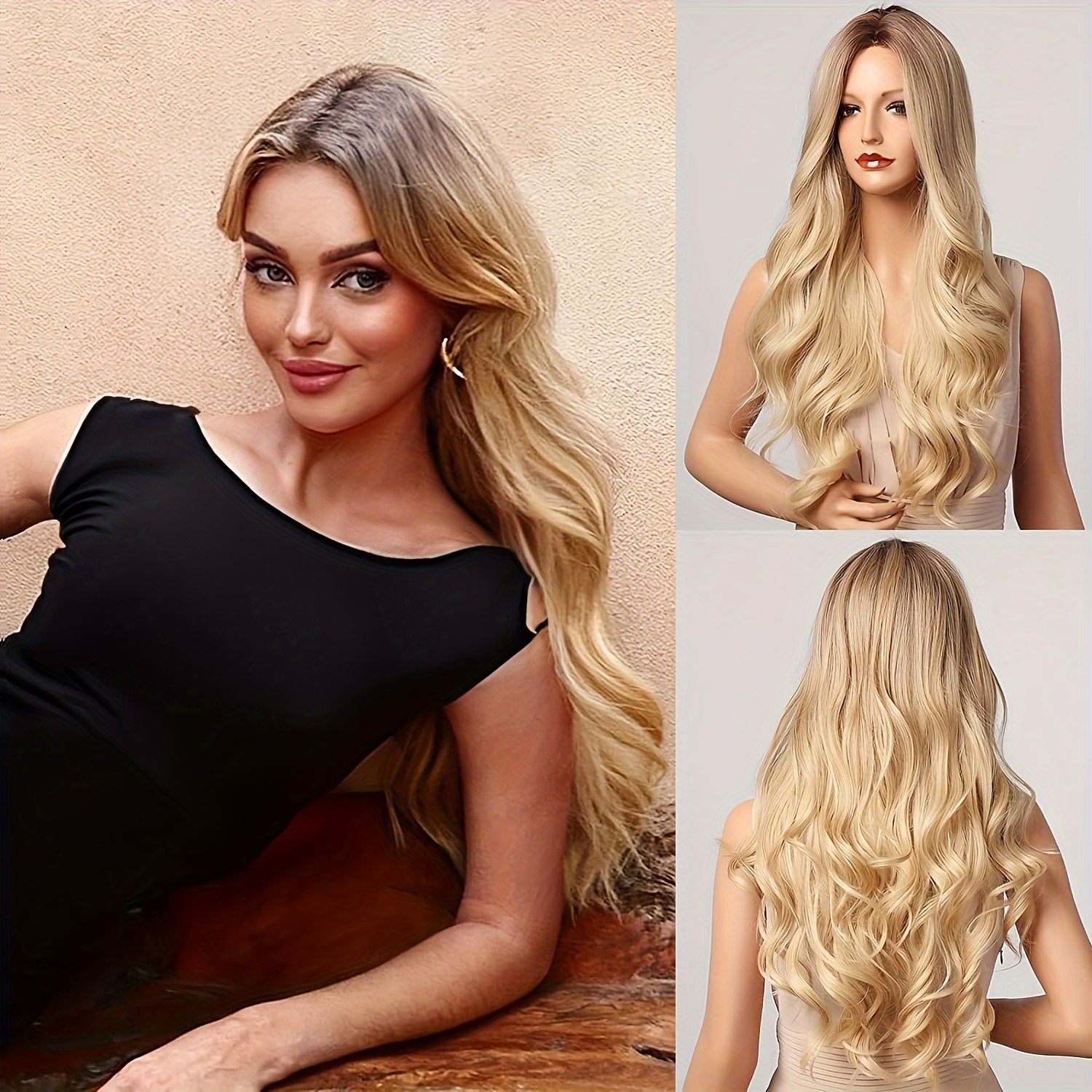 Blonde Long Loose Wave Hair Wigs Women Natural Looking - Temu