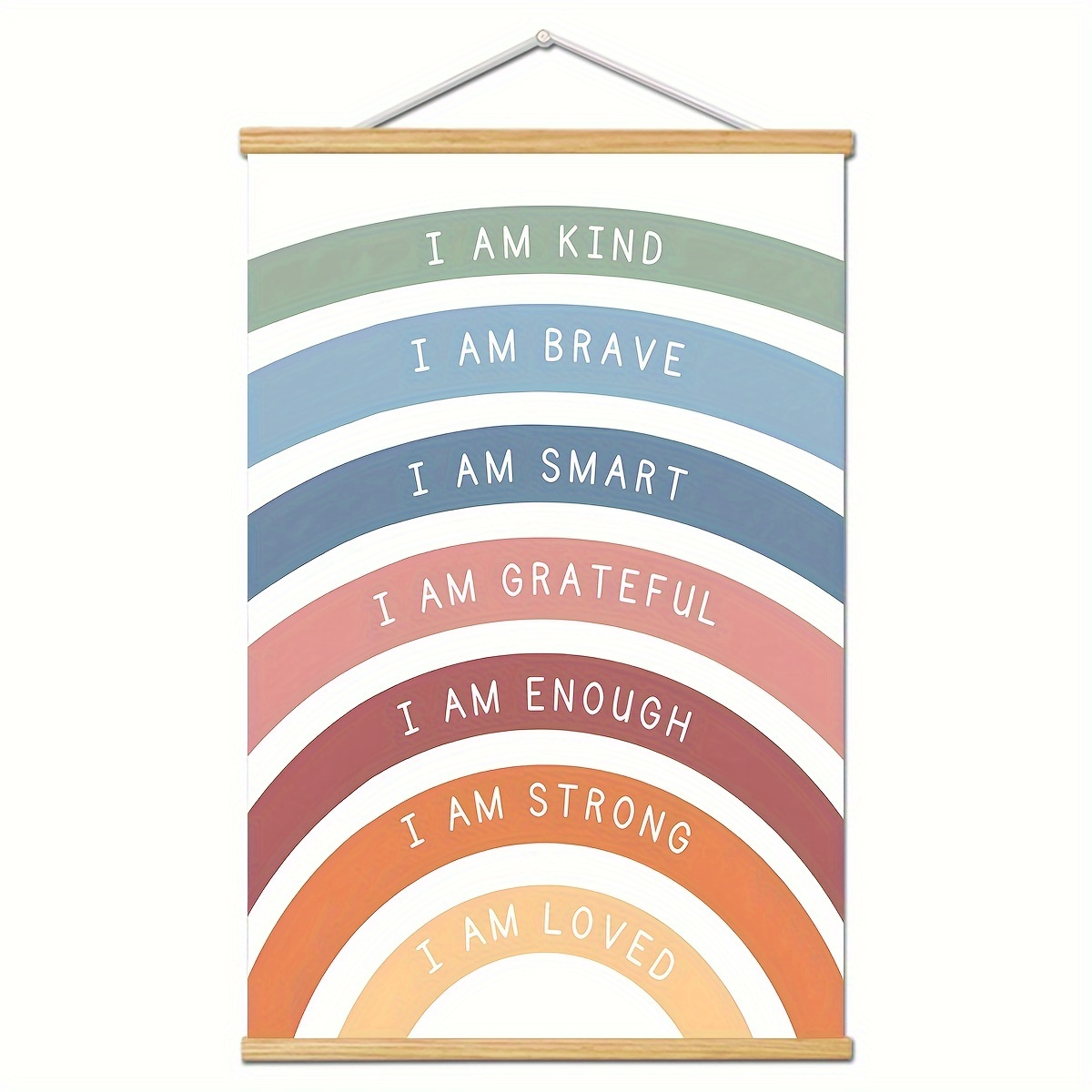 

1pc Rainbow Affirmations Wall Art Print, Boho Classroom&playroom Wall Decor, Inspirational Quotes, Canvas Art With Frames