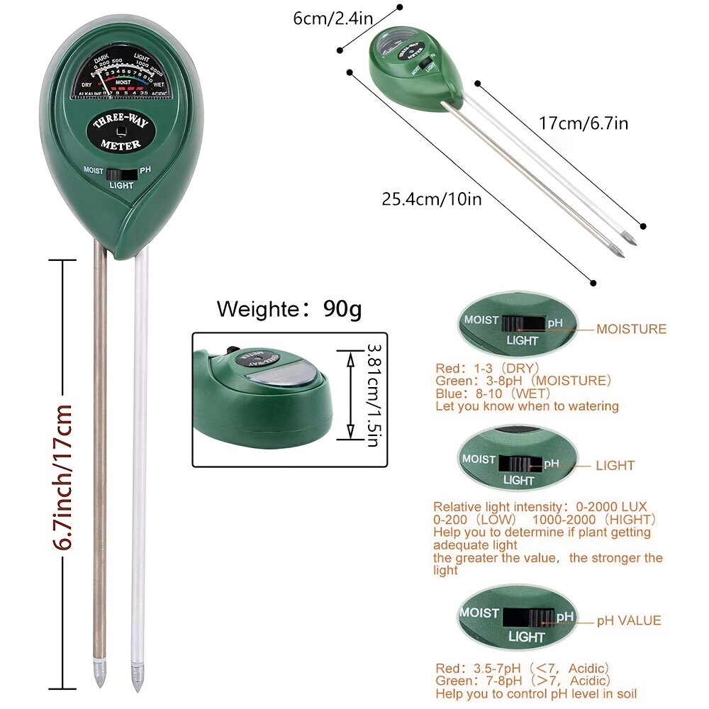 Tester per Il Suolo 3 in 1 misuratore di umidità Luce PH dell