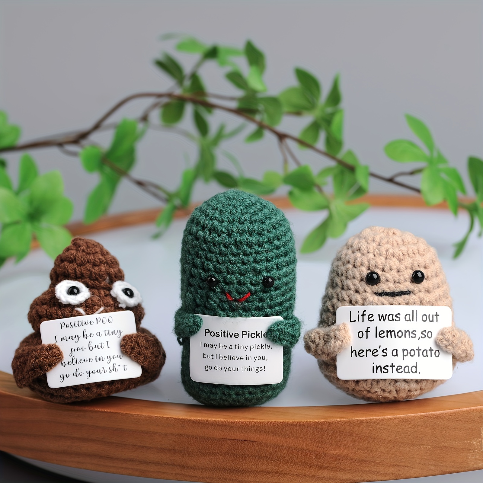 Inspired Toy Gifts with Positivity Affirmation Card Cute Positive Poo  Knitted Doll for Office Xmas Holiday Party Home Decor - AliExpress