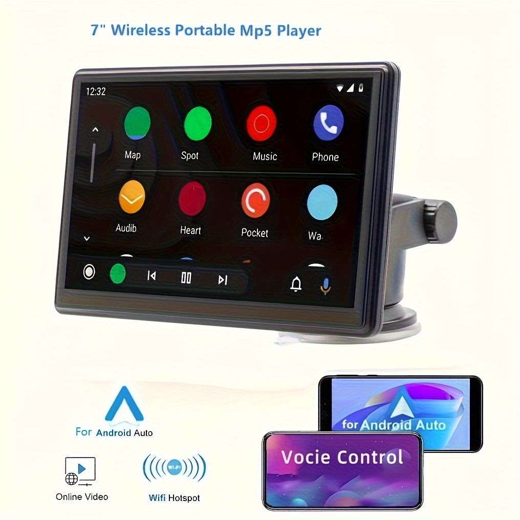 Apple CarPlay Android Auto: Portátil de 7 pulgadas QLED Pantalla Táctil  Estéreo para Coche - Bluetooth 5.0 Mirror Link Control Volante Asistente de