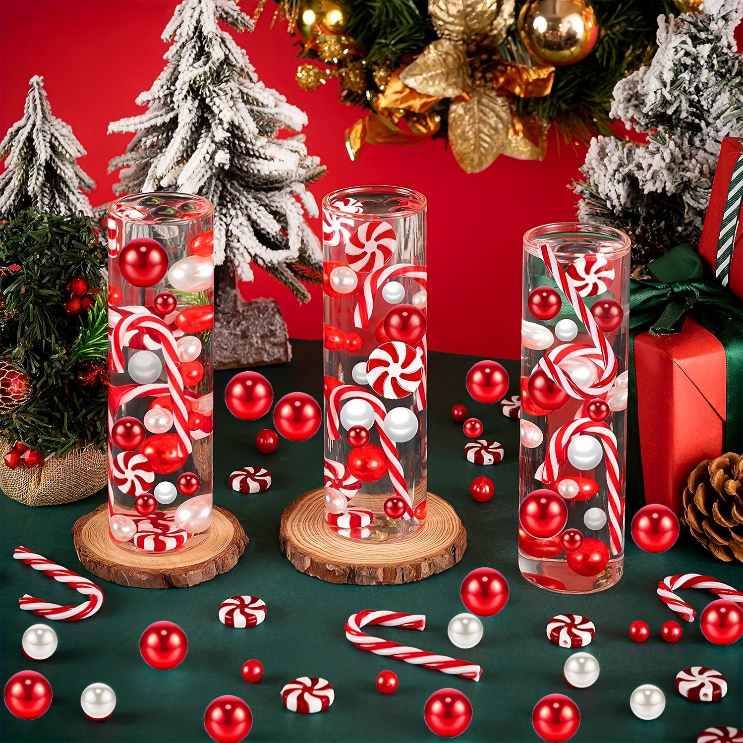 Candele galleggianti di Natale Vaso di Natale Decorazione Riempitivo di  perle galleggianti Piccole candele rotonde di luci da tè per matrimonio