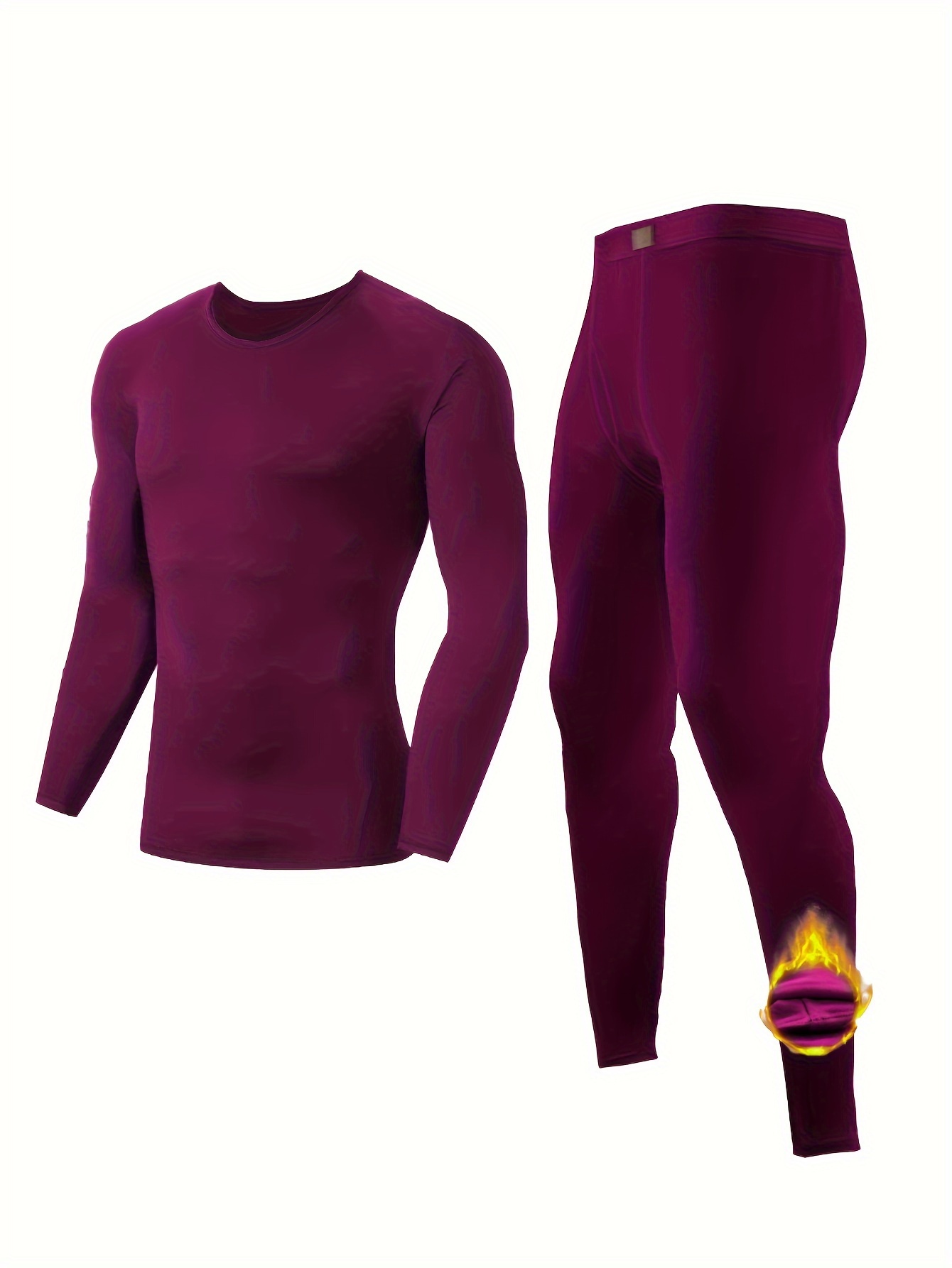 Solid Color Thermal Underwear Set Round Neck Long Sleeves - Temu