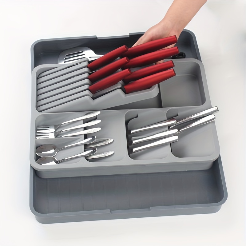 Organizador de cubiertos, cubiertos, utensilios de cocina y cubiertos para  tenedores, cucharas, cuchillos, perfecto para encimera de cocina, color