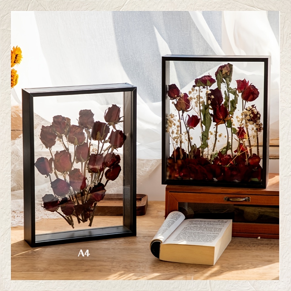 3 Packs Pressed Flowers Glass Frames- Golden Hanging Glass Picture Frames  With Chain Floating DIY Artwork