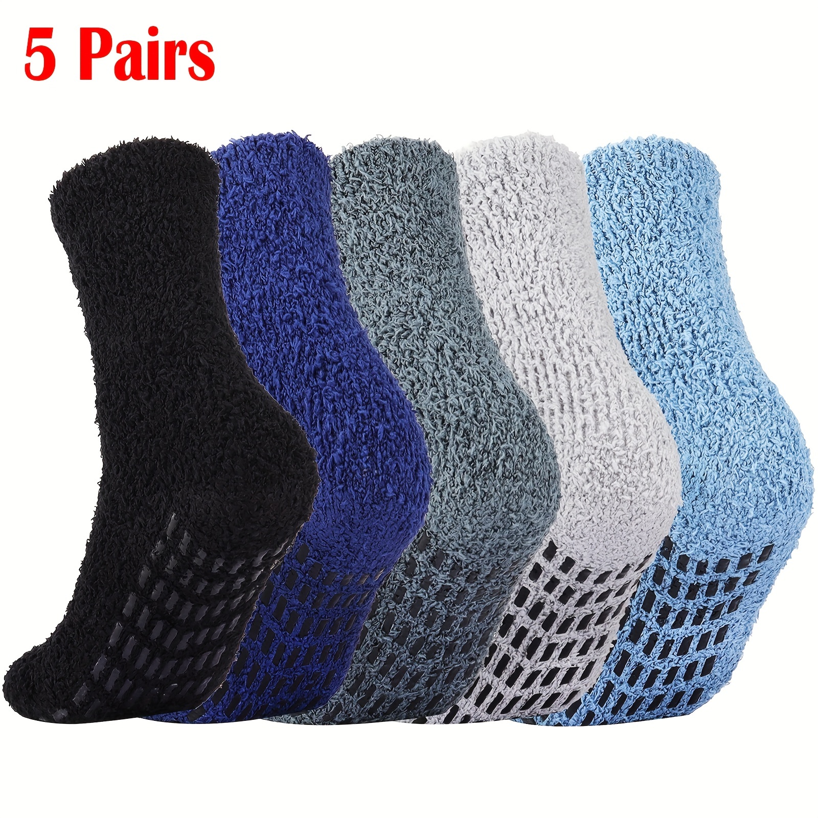 

5pairs Fluffy Socks With Grips, Anti-skid Socks Mens, Cosy Socks, Warm Socks, Men's Multipack Bed Socks, Fluffy Gifts For Men, Men's Novelty Socks