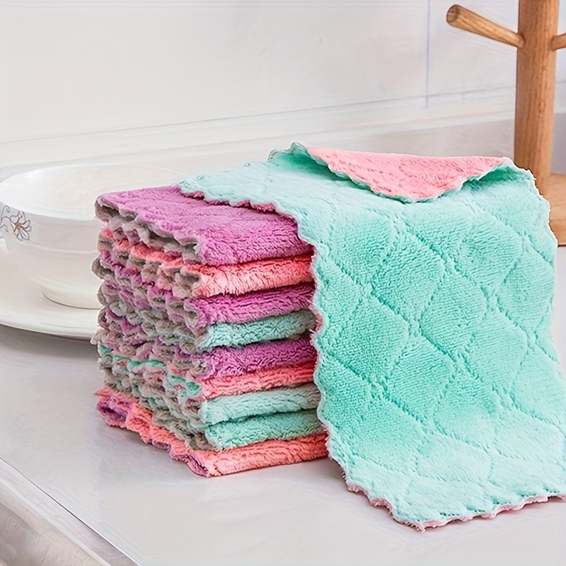Dish Towels, Double Sided Thickened Cationic Super Absorbent Coral Fleece Dish  Cloths, Soft Wipe Cleaning Rags For Home Kitchen Household Supplies, Random  Color - Temu