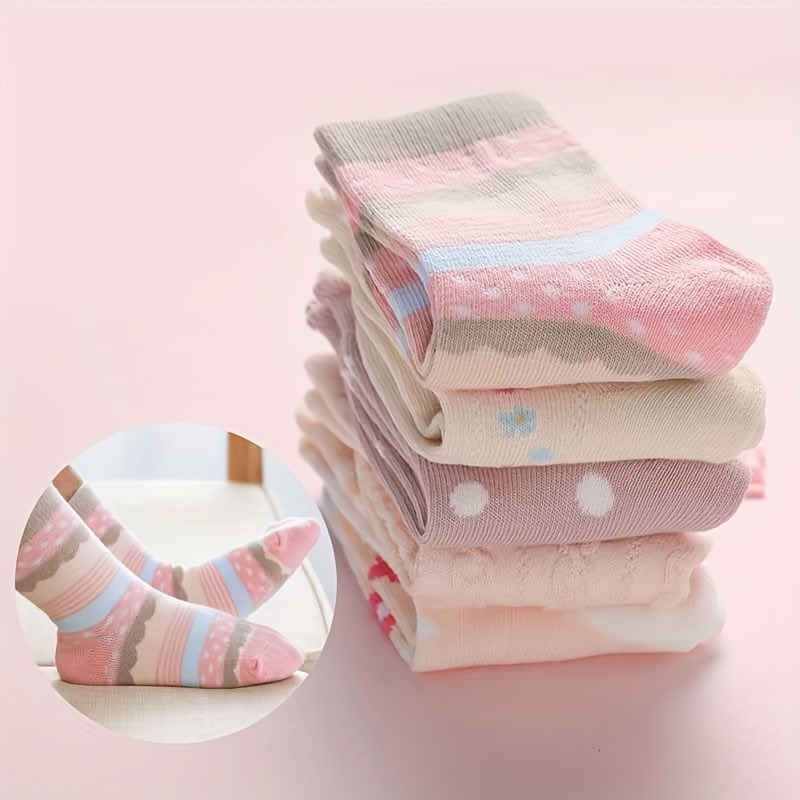5 Pairs Casual Flower Bow Polka Dot Knit Socks