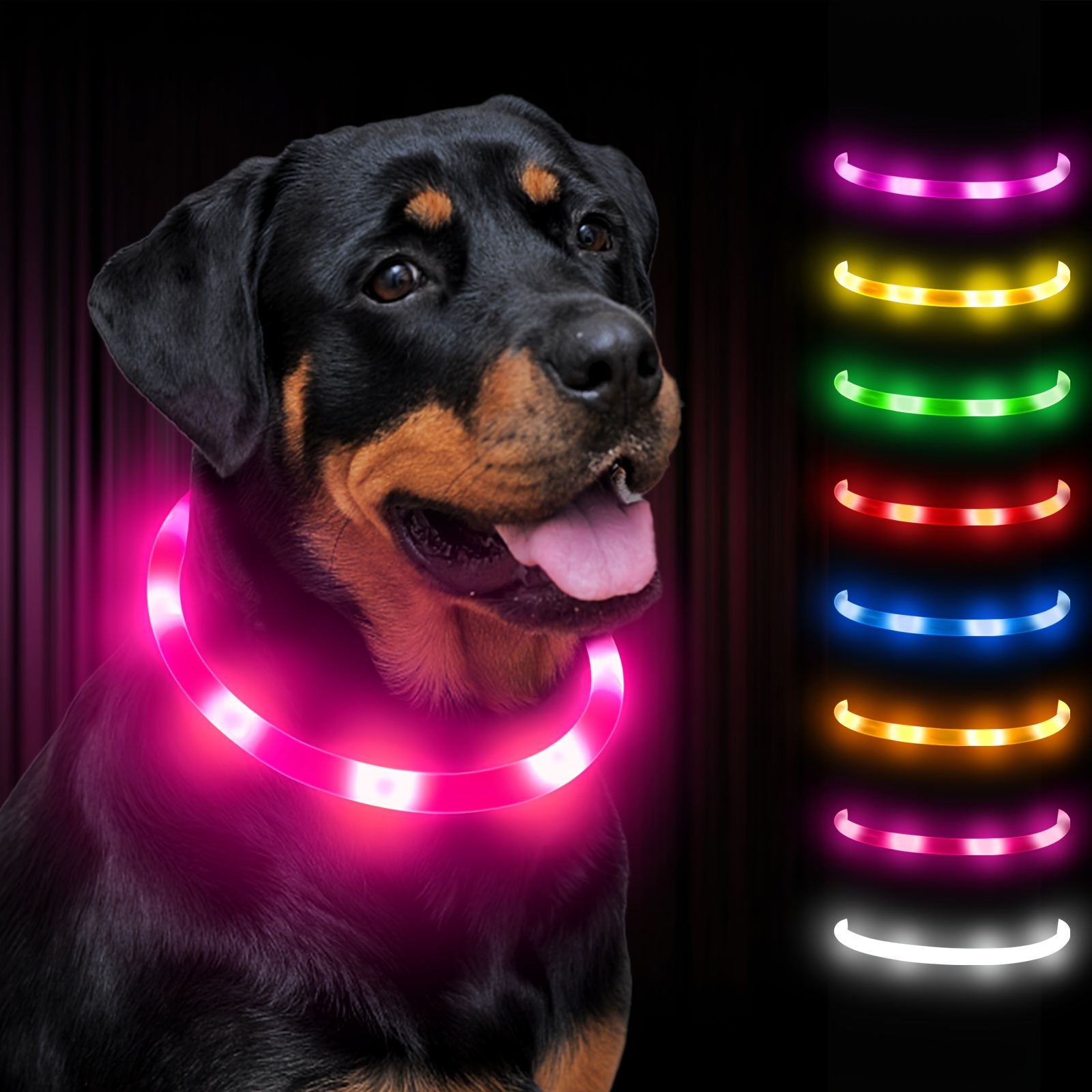 1個　LED犬首輪　調節可能　安全　USB充電式ライト付き　夜間散歩用　小型中大型犬用　暗闇で光る首輪