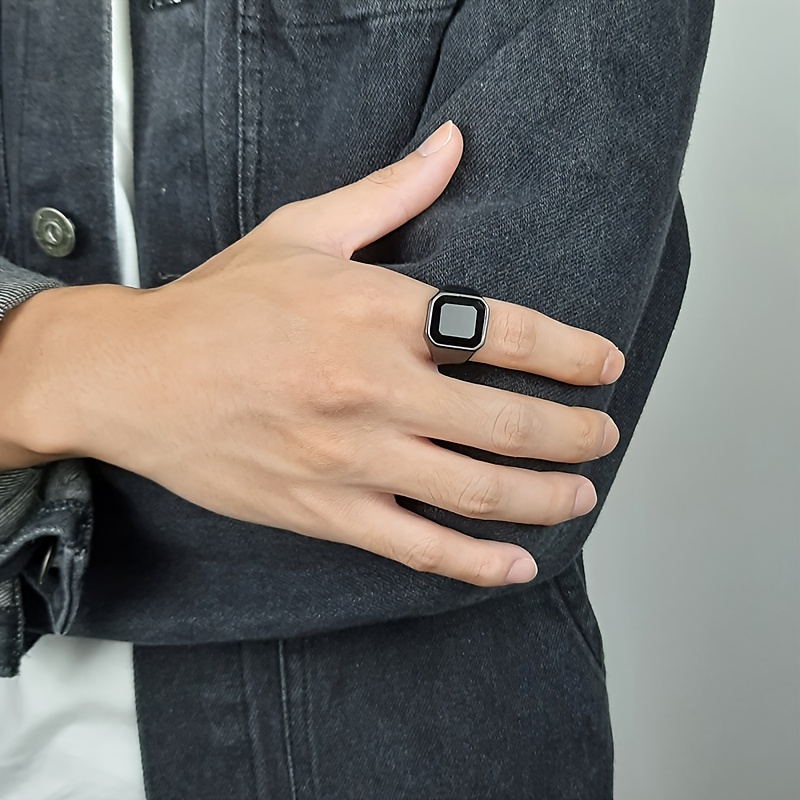 Men's Stainless Steel Agate Ring