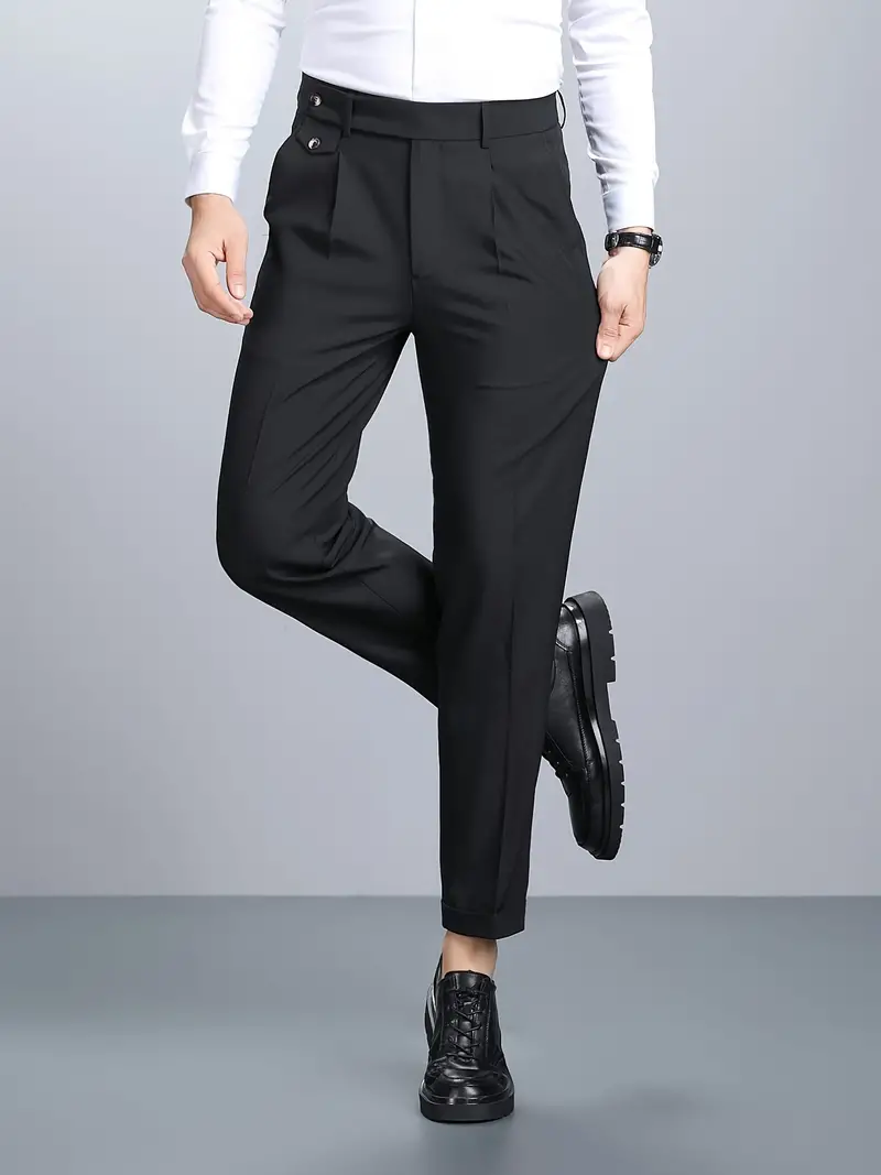 Men's Black Classic Straight Slim Fit Suit Pants - Temu