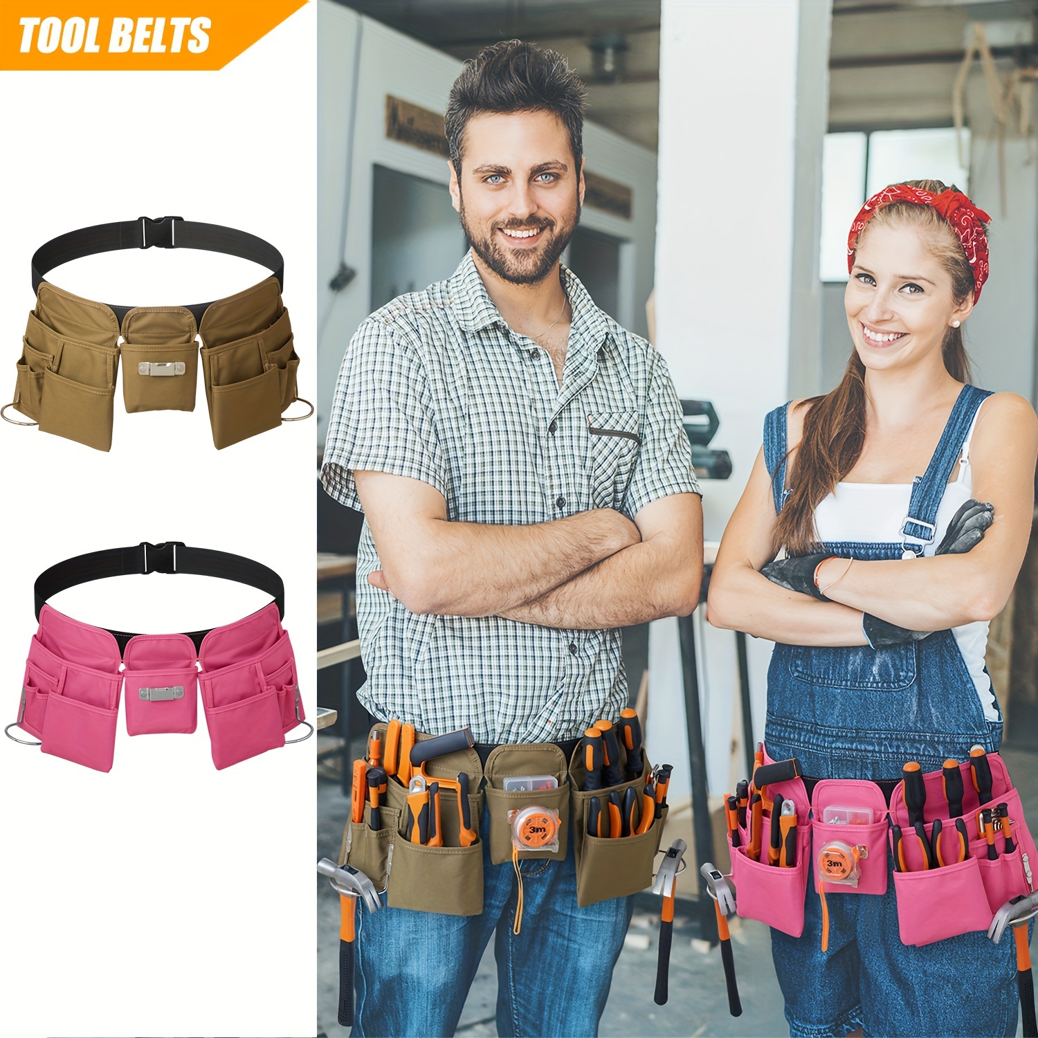 Cinturón de herramientas de cuero de 5 bolsillos, cinturones de  herramientas para carpinteros, bolsa de construcción, delantal de  herramientas
