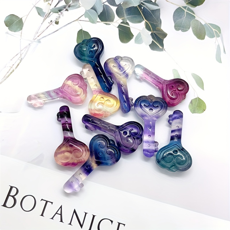 Rainbow Fluorite Crafts Key Carving for Home Decoration