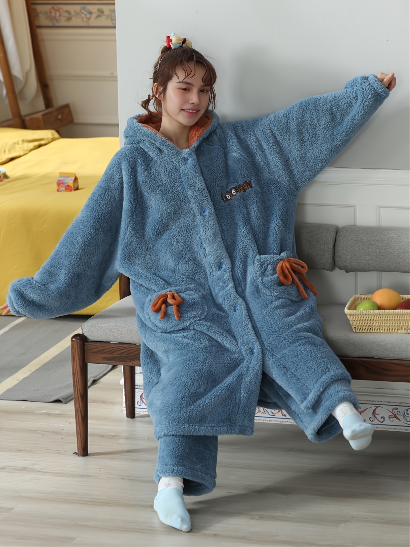 Women's Fuzzy Pajama Sets 2 Piece Pjs Cozy Fleece Warm Sleepwear Oversized  Pullover Pants Sets Loungewear for Winter 