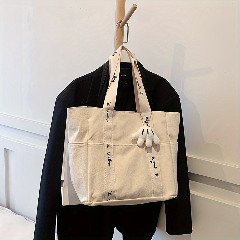 Letter Pattern Canvas Bag, Lightweight & Fashionable, For Travel &  Commuting
