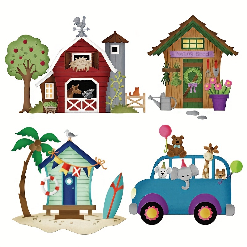 1pc Farm Cabin Animal Car Metal Cutting Dies Cut Die Mold Album Diy Scrapbook Paper Craft Knife Mould Blade Punch Stencils Dies For Card Making Scrapbooking DIY Cards Photo Album Craft Decorations