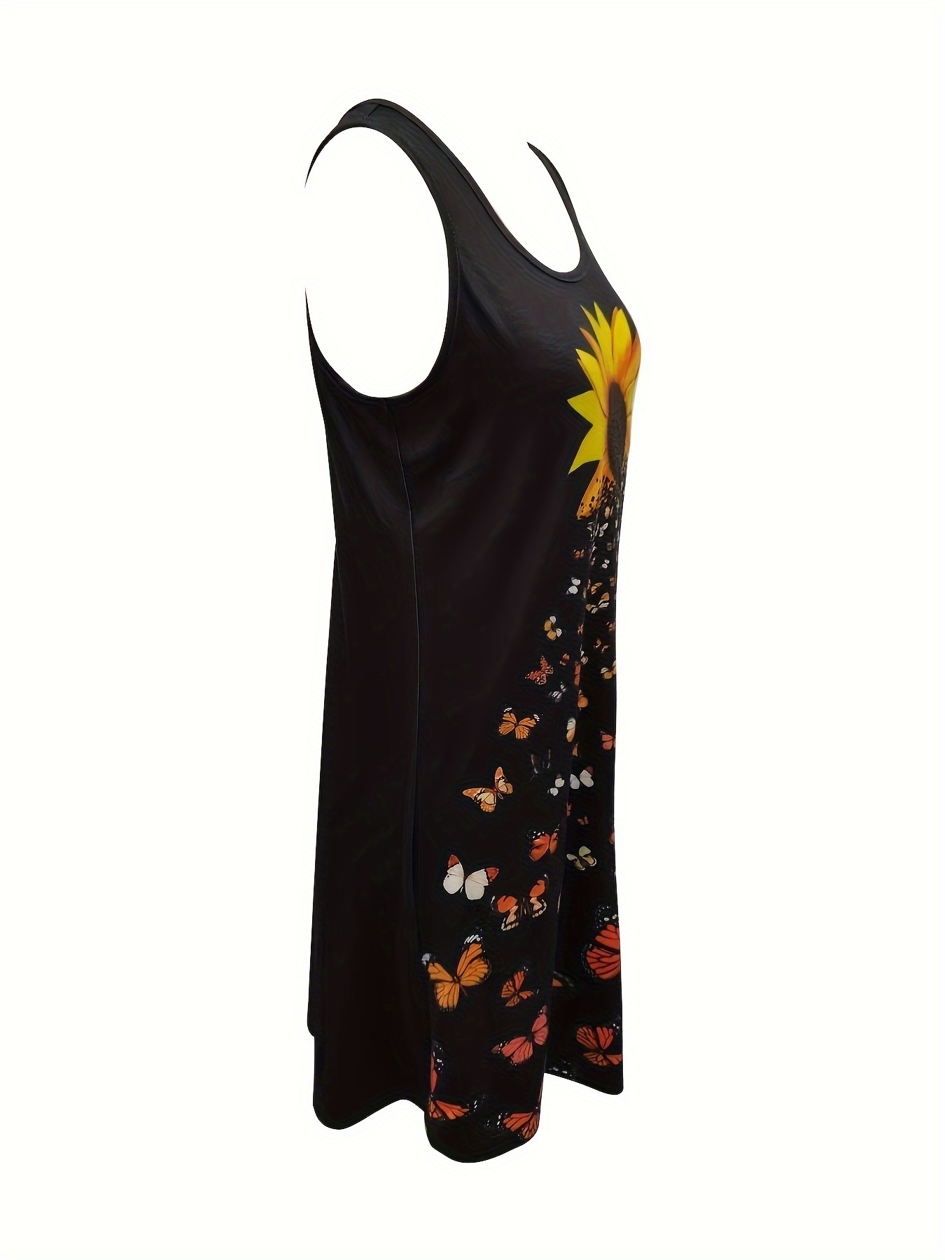 Sunflower Print Tank Dress Casual Crew Neck Sleeveless Dress - Temu