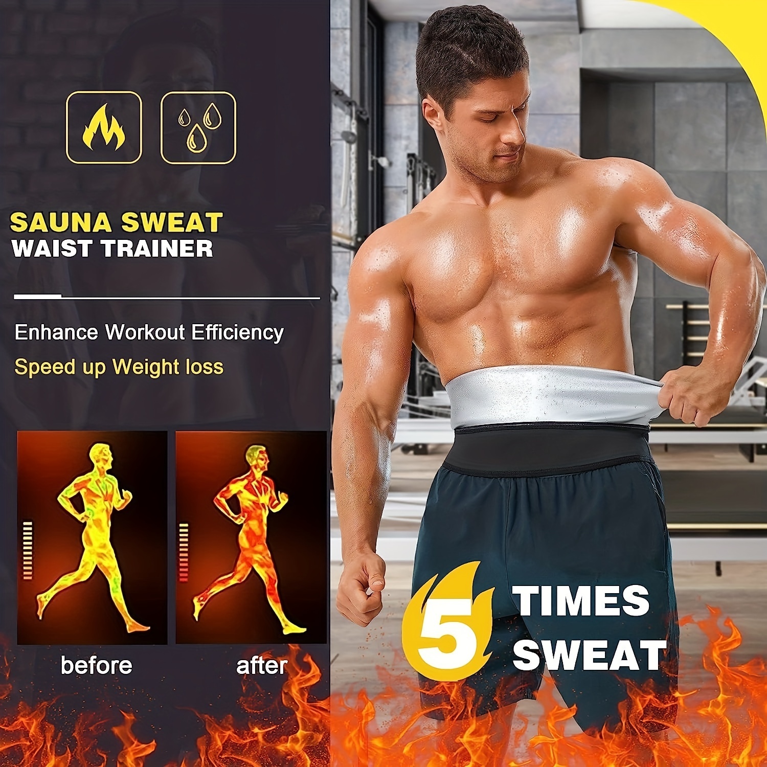 Waist Trimmer for Men Sauna Waist Trainer Slimming Sweat Belt Workout  Stomach Shaper Neoprene-Free Waist Cincher