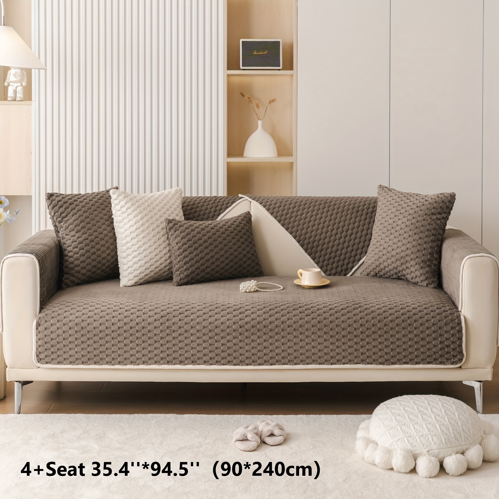 Plush Sofa Slipcover Solid Color Pet's Favorite Dog Friendly - Temu Canada