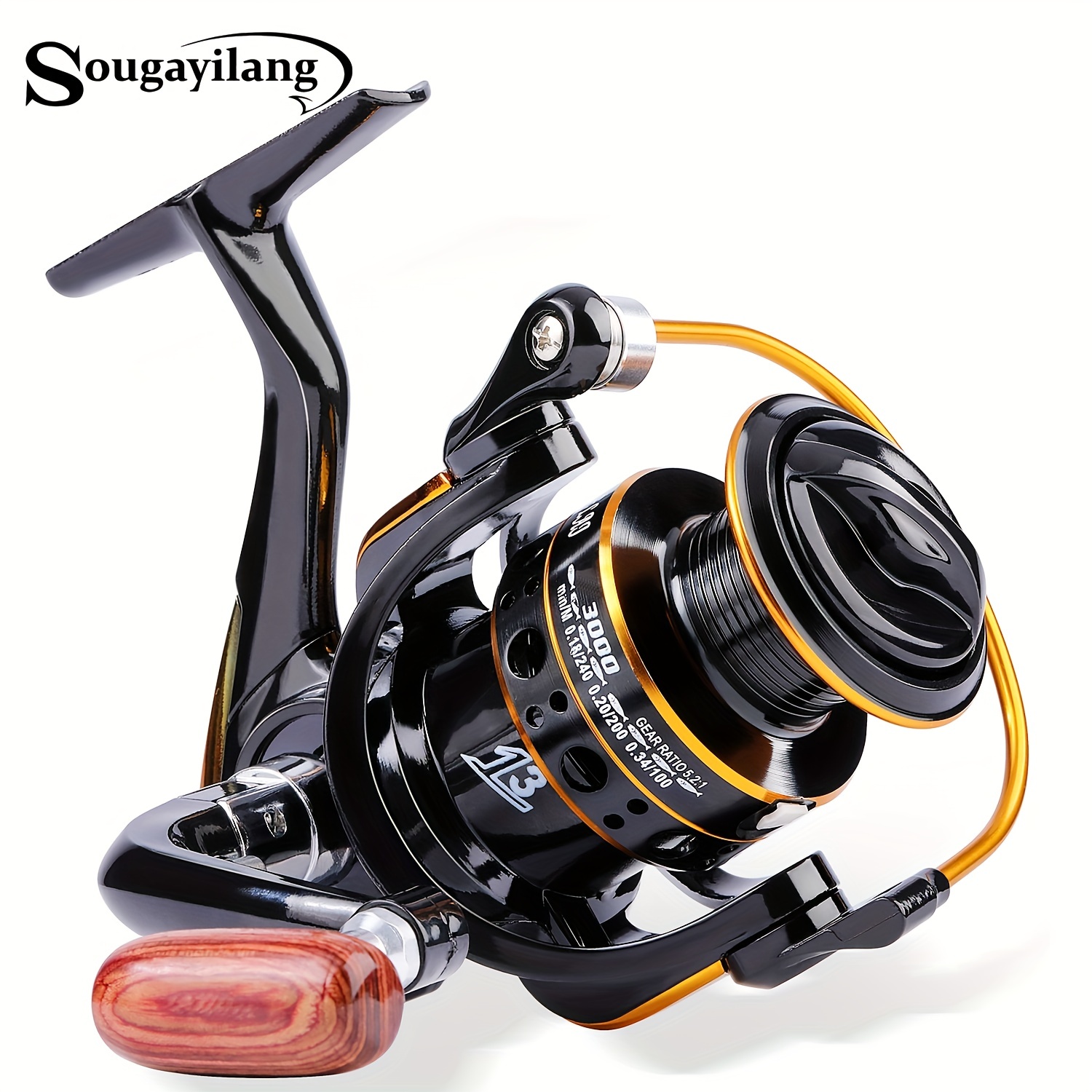 Sougayilang 13BB Spinning Fishing Reel With Left/Right Interchangeable  Collapsible Metal Handle Aluminum Spool Fishing Reel High Gear Ratio Reel  For I