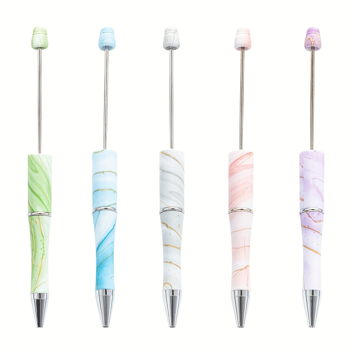 Crtiin 50 Pcs Plastic Beadable Pen Bead Pen Bulk Shaft Ink Ballpoint Pens  DIY Pens for DIY Making Gift Office Supplies (Macaroon)