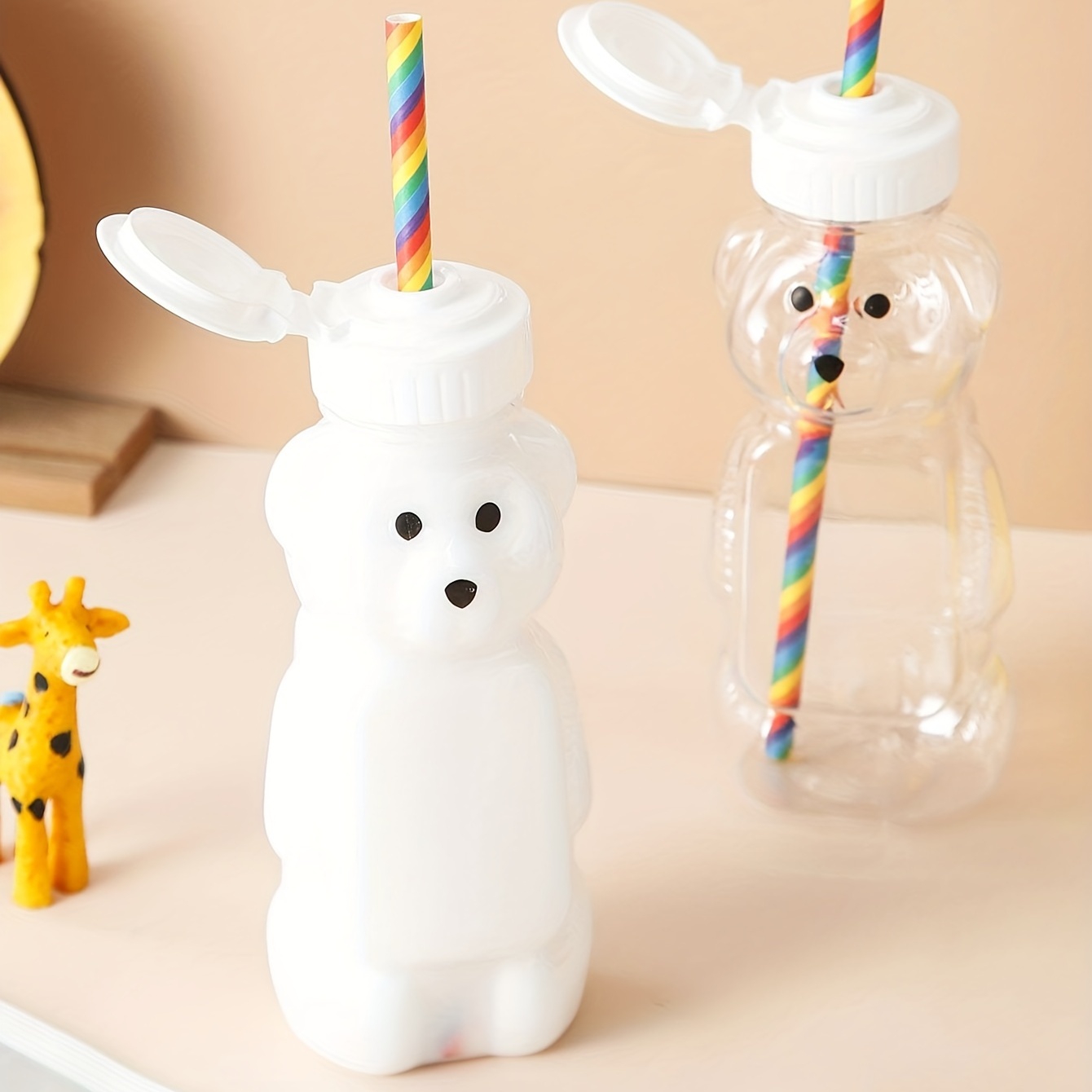 1pc Bear Shaped Straw Cup With Straw