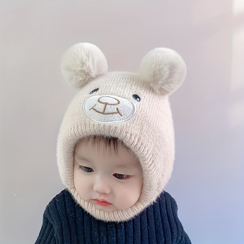 Gorro Invierno Bebé Punto Protección Oídos Oso Dibujos - Temu