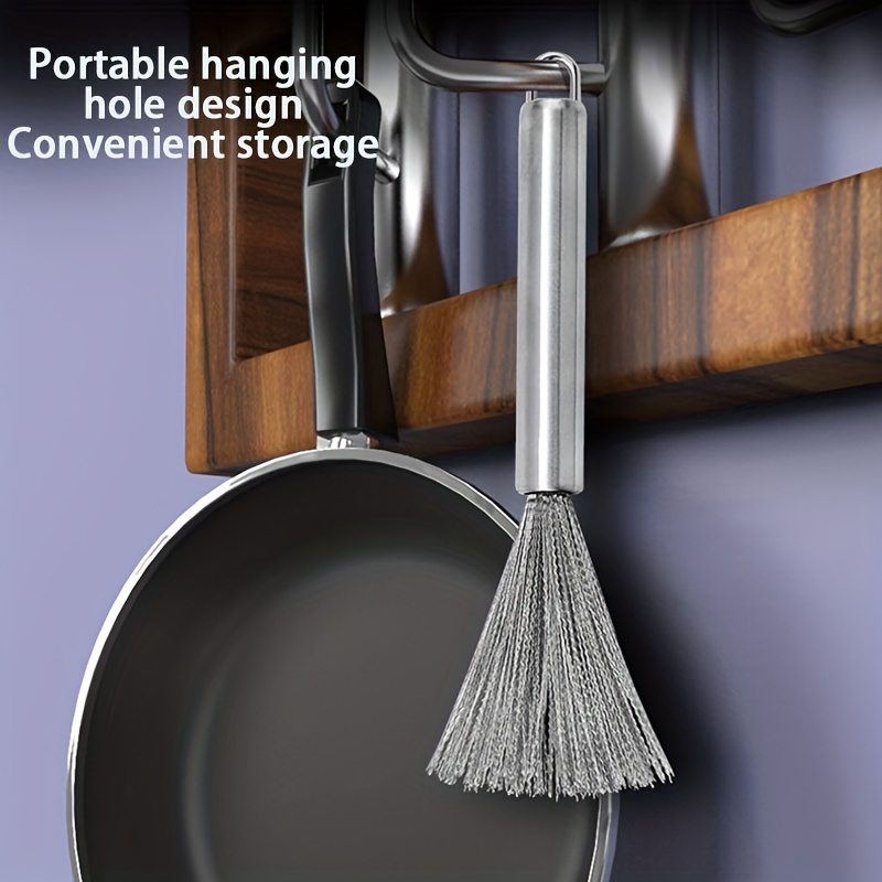 Stainless Steel Scrubber Dish Brush with Handle, Kitchen Steel