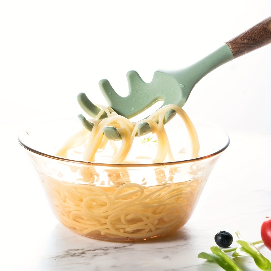 Food Grade Silicone Pasta Fork With Wooden Handle Perfect - Temu