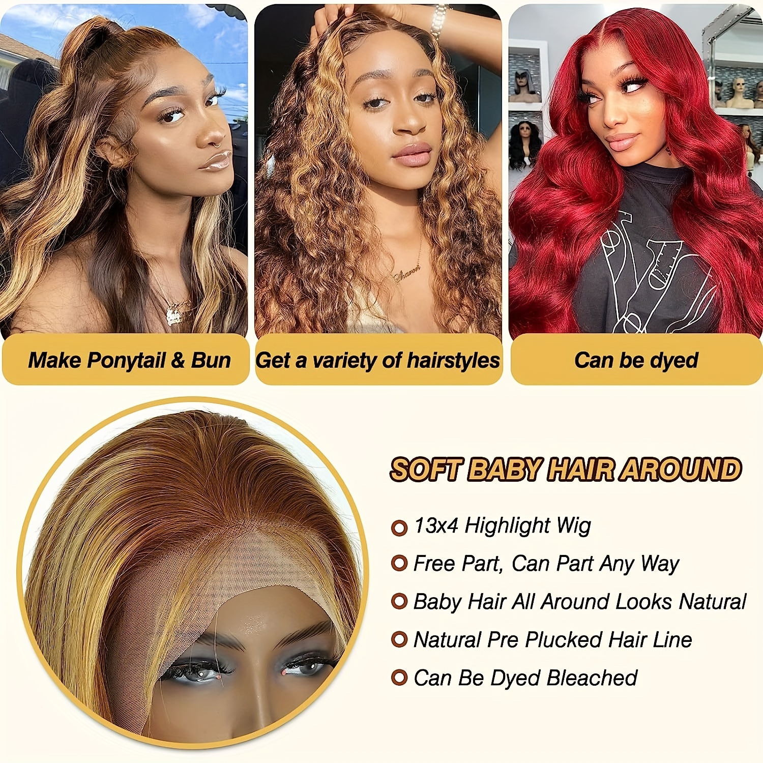 Ombre Colored Wig Human Hair 13x4 Lace Front Wig Transparent Lace