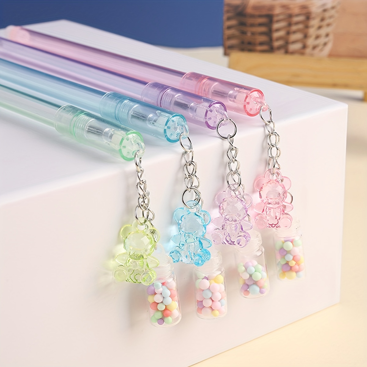 

4pcs Different Colors Creative Cartoon Bear Drift Bottle Pendant Erasable Gel Pen Small Fresh And Cute Pendant Signature Pen 4 Different Colors